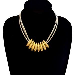 CHICO’s Two-Tone Layered Collar necklace w Crystal Accented Gold Dome Sliders